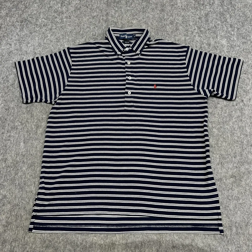 Vintage Polo Ralph‎ Lauren Polo Shirt Mens L Blue Big Stripe Button Down Pony